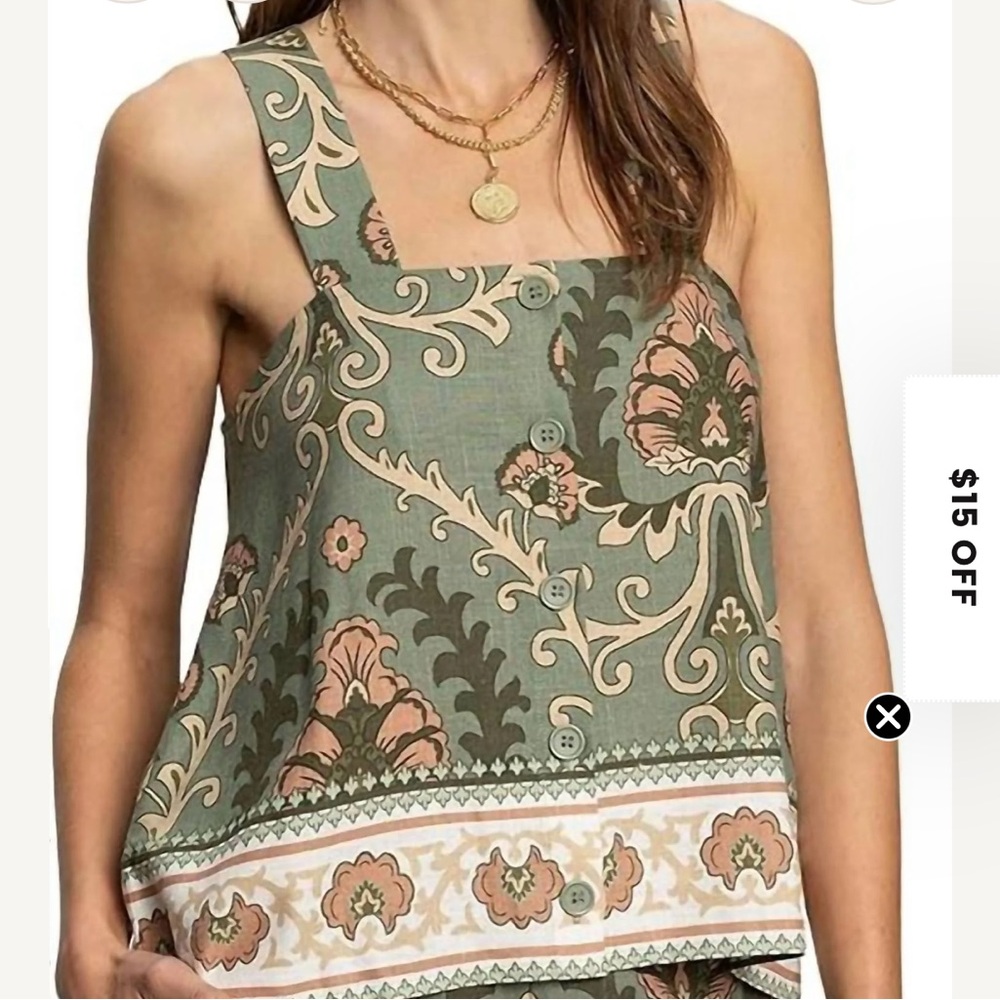 Sanctuary Olive and Coral Patterned Blouse